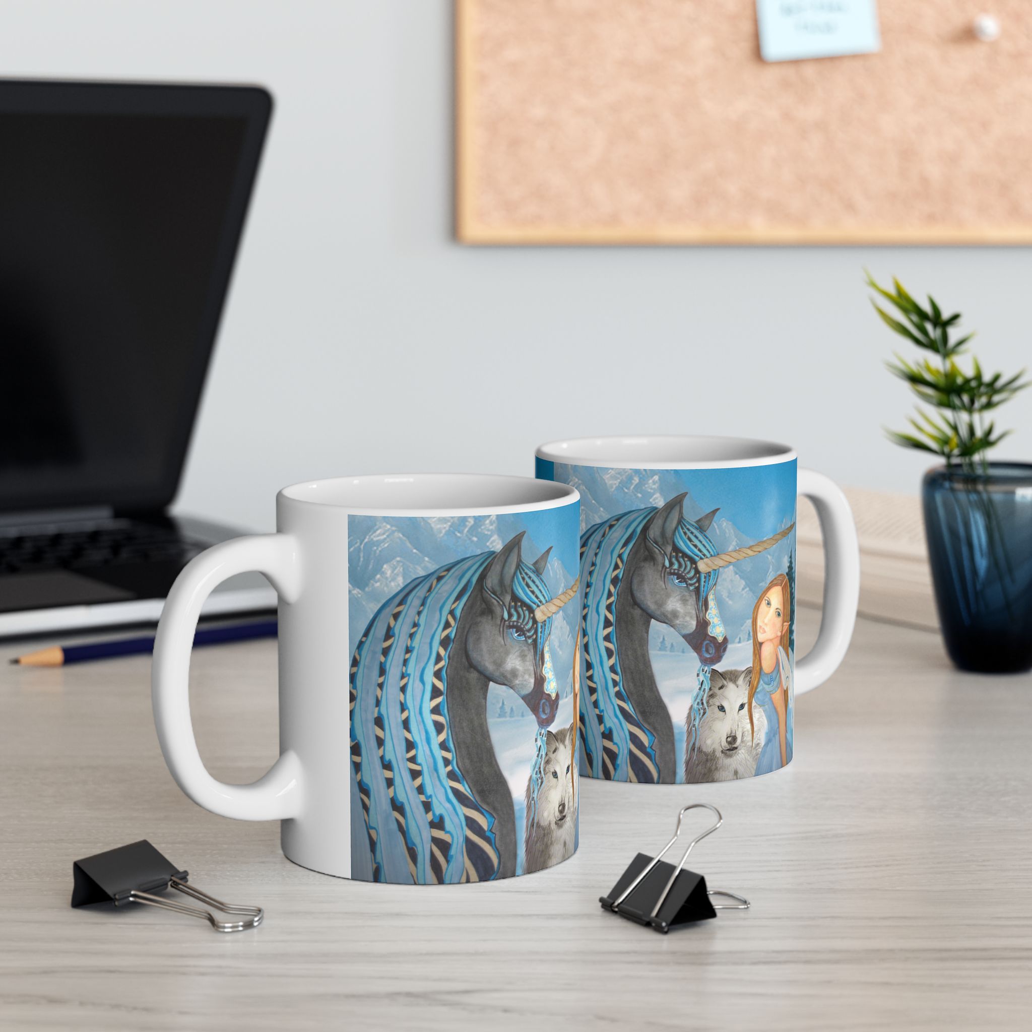 Ceramic Mug — Unicorn, Wolf and Fairy by unicornartist Gina Befera - Image 4