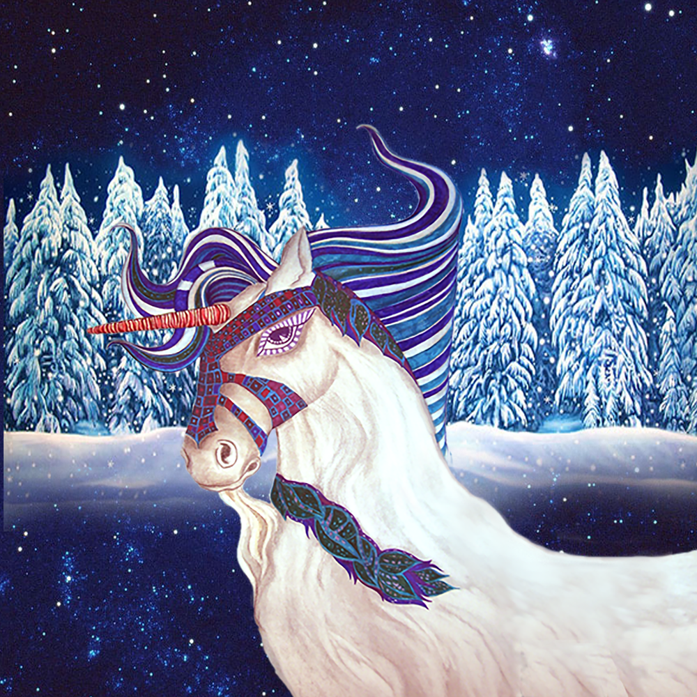 Limited Edition Christmas Unicorn Stretched Canvas Art
